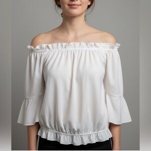 Devlin White Off The Shoulder Ruffle Peplum Blouse size M